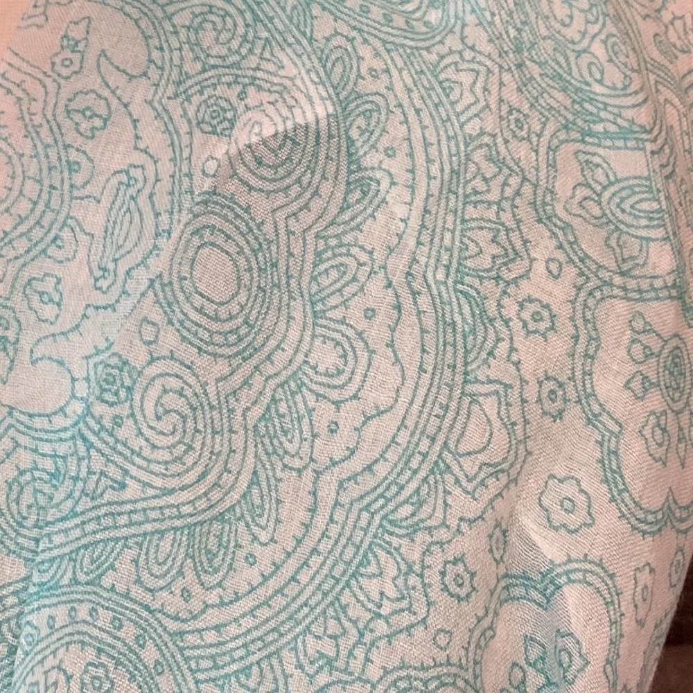 Blue white scarf floral paisley sheer lightweight festival boho quiet luxury